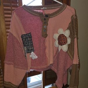 POL Pink and Brown Patchwork Sweater (cropped). PTP 33. Length 18.